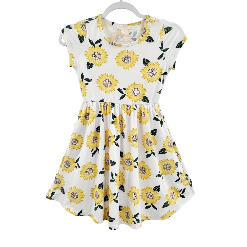 EMMA & ELSA Sunflower Floral All-over-print Short-sleeve Dress Girl's Size 10